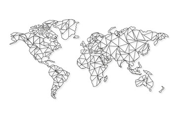 world map grid with shadow on white background