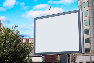 Fototapeta premium billboard blank mockup and template empty frame for logo or text on exterior street advertising poster screen city background, modern flat style, outdoor banner advertisement