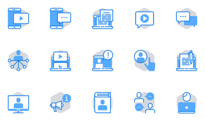 Blogging Vector Flat Line Icons Set. Social Network, Social Media, Media Communication. 64x64 Pixel Perfect.