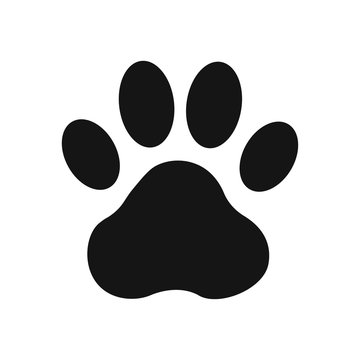 Black paw print icon in flat style vector illustration. Eps 10