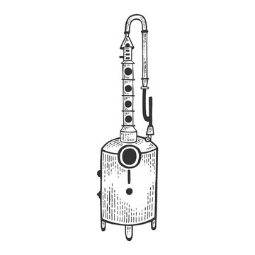 recommend clip art: Alcohol distilling machine sketch engraving vector illustration. Moonshine. Scratch board style imitation. Hand drawn image.