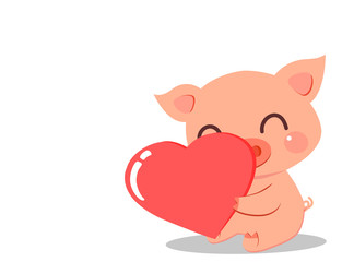 Obraz na płótnie Canvas Little Pig hugging big heart.Boy,The year of the pig.