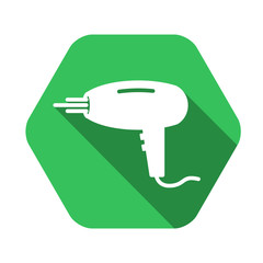 Hairdryer vector green icon in modern flat style isolated. Hairdryer can support is good for your web design.