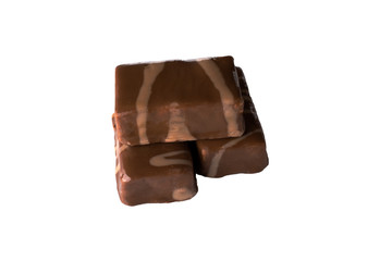 Set of chocolate candy withe nut isolated on white background.