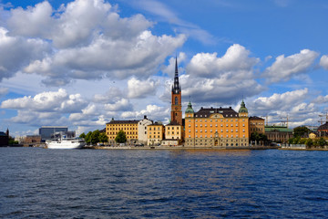 Panoramic view of Old Town (Gamla Stan) in Stockholm, Sweden in a summer day.