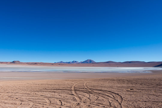 Background with barren desert scenery in the Bolivian Andes, in the Nature reserve Edoardo Avaroa