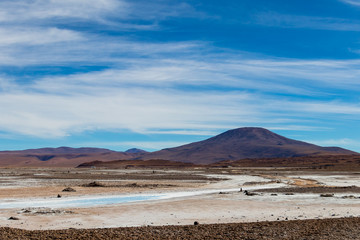Background with barren desert scenery in the Bolivian Andes, in the Nature reserve Edoardo Avaroa