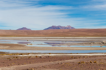 Background with barren desert scenery in the Bolivian Andes, in the Nature reserve Edoardo Avaroa