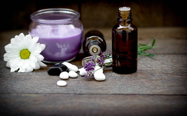 Essential lavender oil and spa stones - healthy lifestyle for relaxation