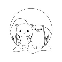 cute pigs animals isolated icon