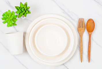 Eco friendly biodegradable paper dishes and glass.