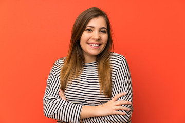 Obraz premium Young girl with striped shirt laughing