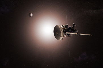 3D rendering of nnmanned spacecraft approaching the moon