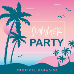 Summer party, Gradient background with silhouettes of palm trees