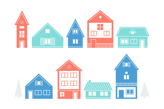 Scandinavian houses isolated on a white background. Flat style. Vector image.
