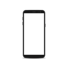 Smartphone mockup with blank screen isolated on white background.