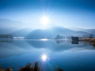 Boathouses on the Kochelsee, Bavaria, Germany