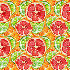 Seamless pattern with orange, grapefruit and lime.