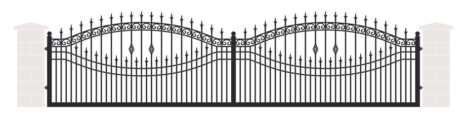 Vintage iron fence with spearheads. Isolated on white background