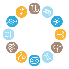 12 Signes astrologiques. Roue aux 4 couleurs des éléments. Illustration vectorielle.