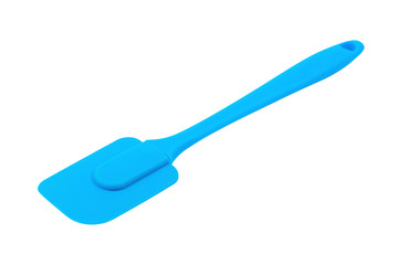 Blue rubber or silicone spatula with plastic handle for confectionery isolated on white background