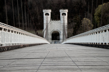 Restored old bridge in Alps.