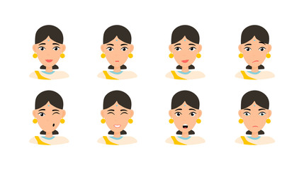 Face expressions of woman with dark hair