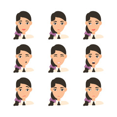 Face expressions of woman with dark hair