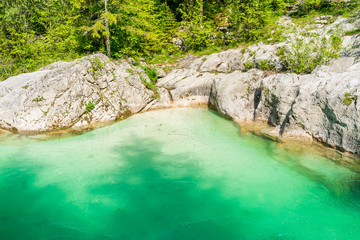 Soca river in Lepena at the Julian Alps