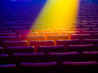 Blur soft focus. The interior of theatrical art. The auditorium with chairs and stools. Cinema. the...