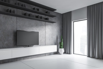 Concrete living room corner with TV