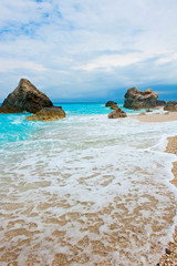 Beautiful blue sea. Kavalikefta beach. Love sea. Lefkada Island, Greece.