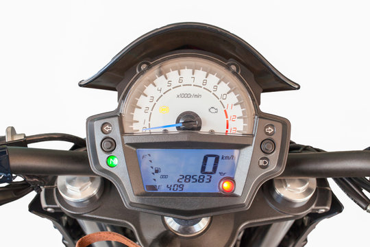 Close up of motorcycle dashboard