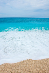 Beautiful blue sea. Kavalikefta beach. Love sea. Lefkada Island, Greece.
