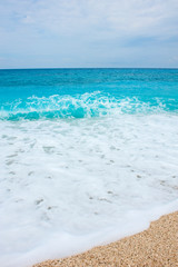 Beautiful blue sea. Kavalikefta beach. Love sea. Lefkada Island, Greece.