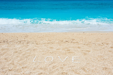 Beautiful blue sea. Kavalikefta beach. Love sea. Lefkada Island, Greece.