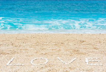 Beautiful blue sea. Kavalikefta beach. Love sea. Lefkada Island, Greece.
