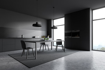 Dark gray kitchen corner, gray cupboard