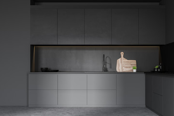 Dark gray kitchen with countertops