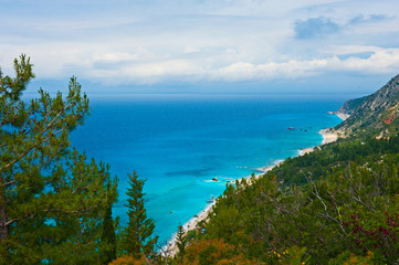 Obraz premium Beautiful blue sea. Kavalikefta beach. Love sea. Lefkada Island, Greece.