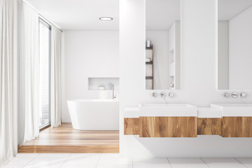 Naklejka na ściany i meble Modern white bathroom interior, double sink