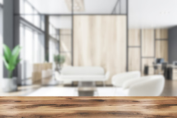 Waiting room with sofa and armchairs, blur