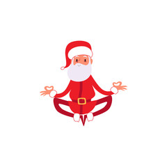 Christmas or New Year Santa Claus in the yoga pose flat vector illustration isolated.