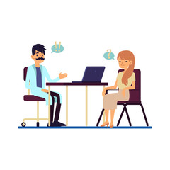 Doctor consults a patient at the clinic flat vector illustration isolated.