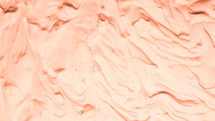 Fototapeta premium Peach foam texture abstract art background. Smeared whipped cream design surface.