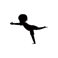 Black silhouette of a child or kid in yoga pose vector illustration isolated.