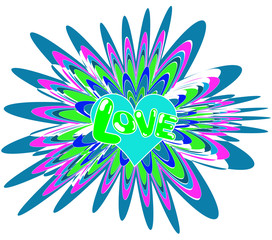 bright print with the inscription love in the style of pop art