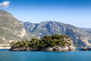 View on the island with background mountains