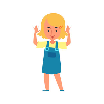Little girl grimaces character of kids bad behavior vector illustration isolated.