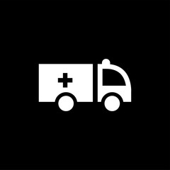 Ambulance Flat Icon On Black Background. Black Style Vector Illustration